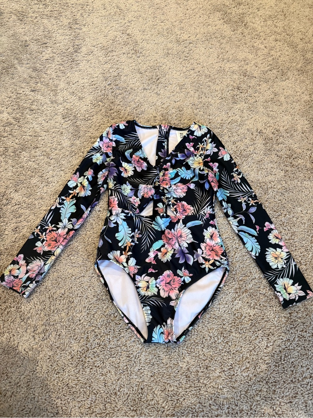 art class Black Floral Long-Sleeve One-Piece Swimsuit